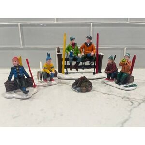 Lemax Village Collection Apres-Ski Figurines Winter Skiers Campfire Set of 4